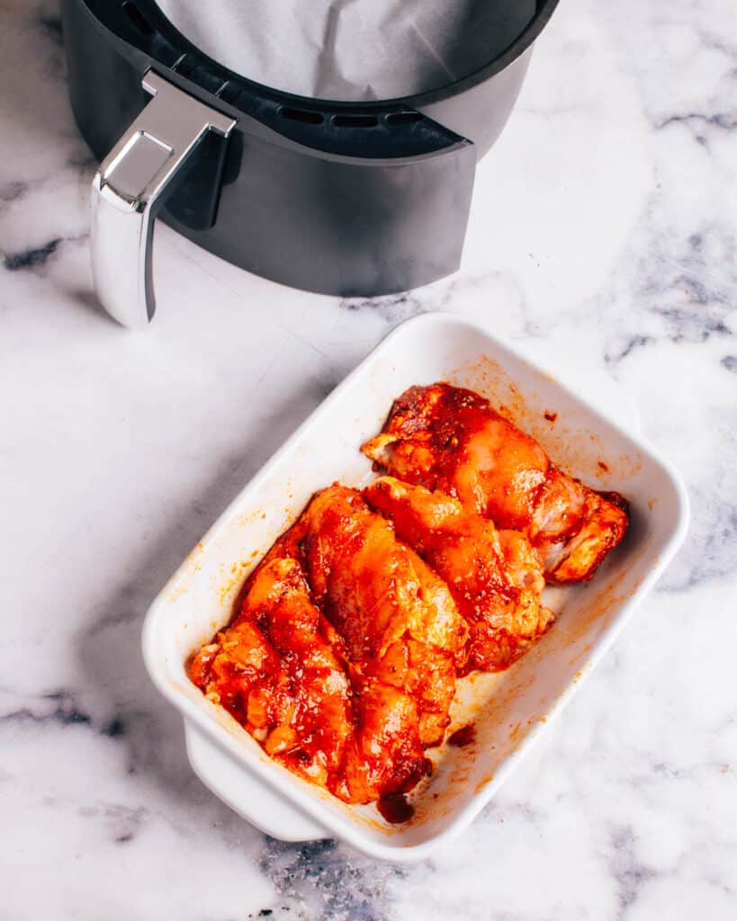 Air Fryer Boneless Chicken Thighs After Mixing Ingredients